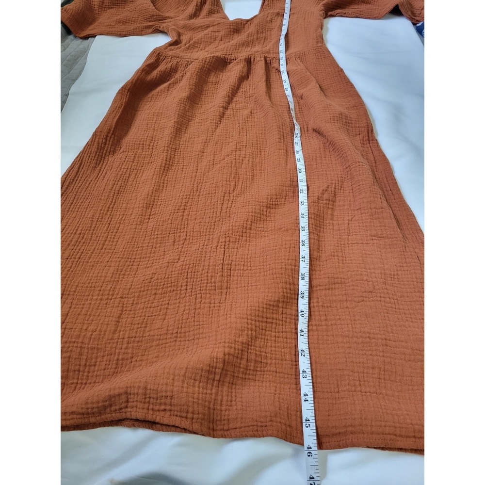 Madewell Double Gauze Midi Dress Cotton Pockets V Neck Burnt Orange Minimalist - Picture 6 of 10